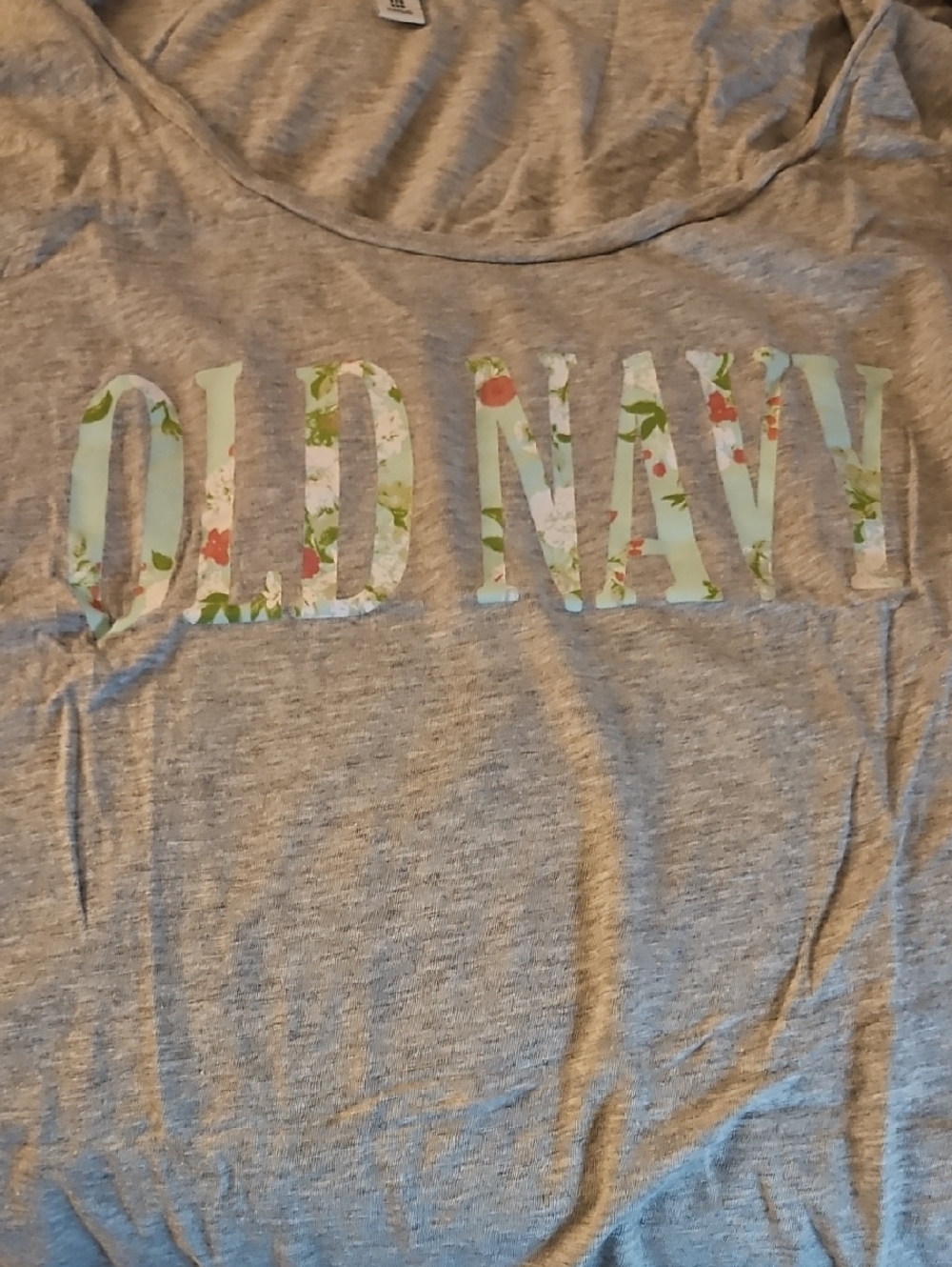 Old Navy Heather Gray Tee with Pastel Floral Logo
